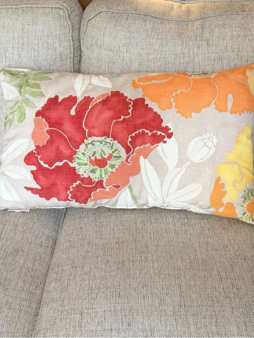 Pottery Barn Red Yellow Posy Floral Indoor Outdoor Lumbar Accent Pillow - Picture 4 of 14